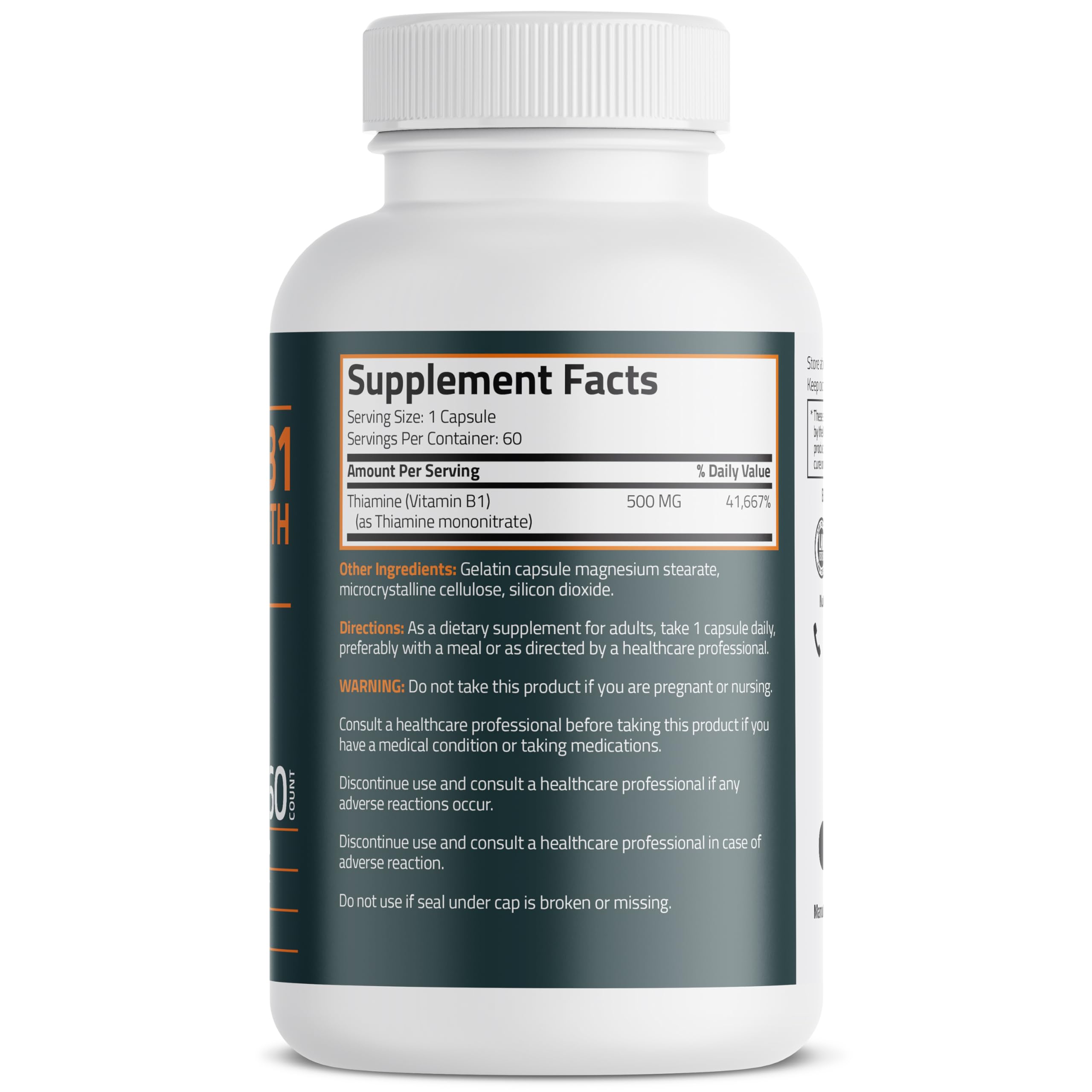 Bronson Vitamin B1 capsules close-up for potent thiamine intake