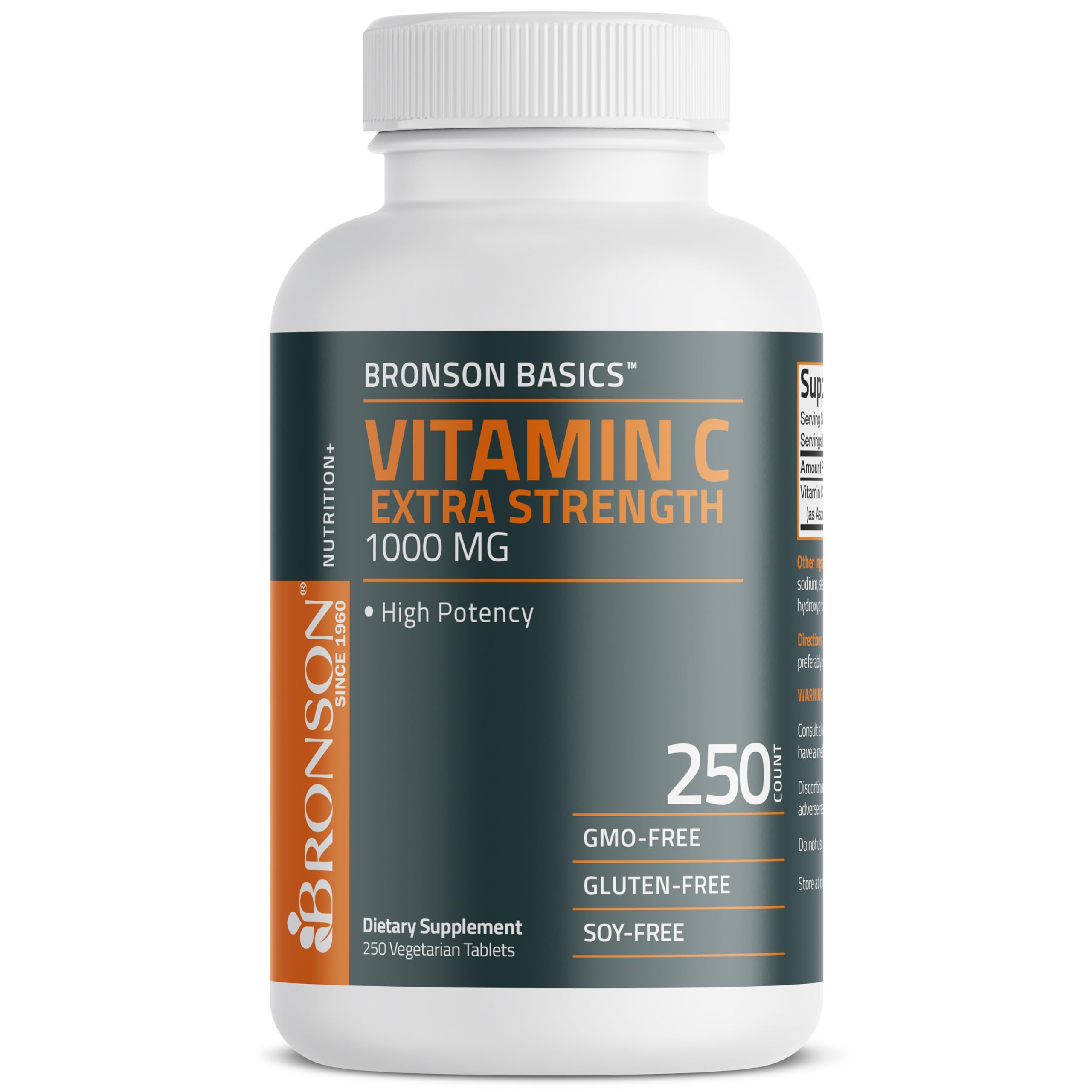 Bronson Vitamin C 1000mg daily-use setup with glass of water