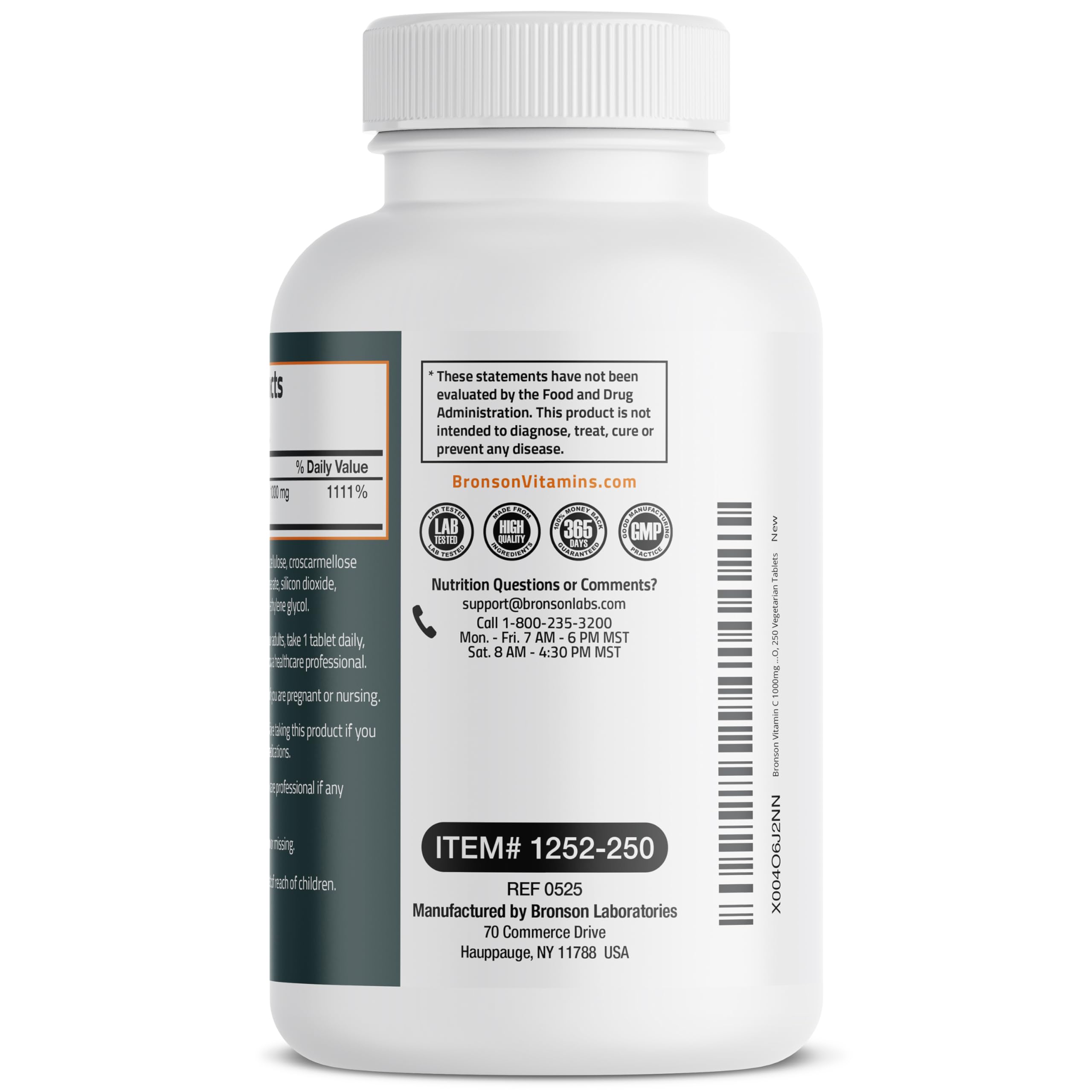 Bronson Vitamin C 1000mg non-GMO gluten-free label signals quality