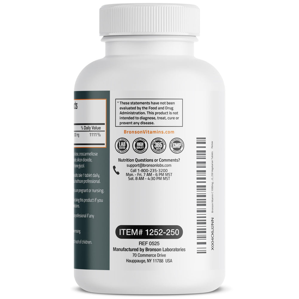 Bronson Vitamin C 1000mg non-GMO gluten-free label signals quality