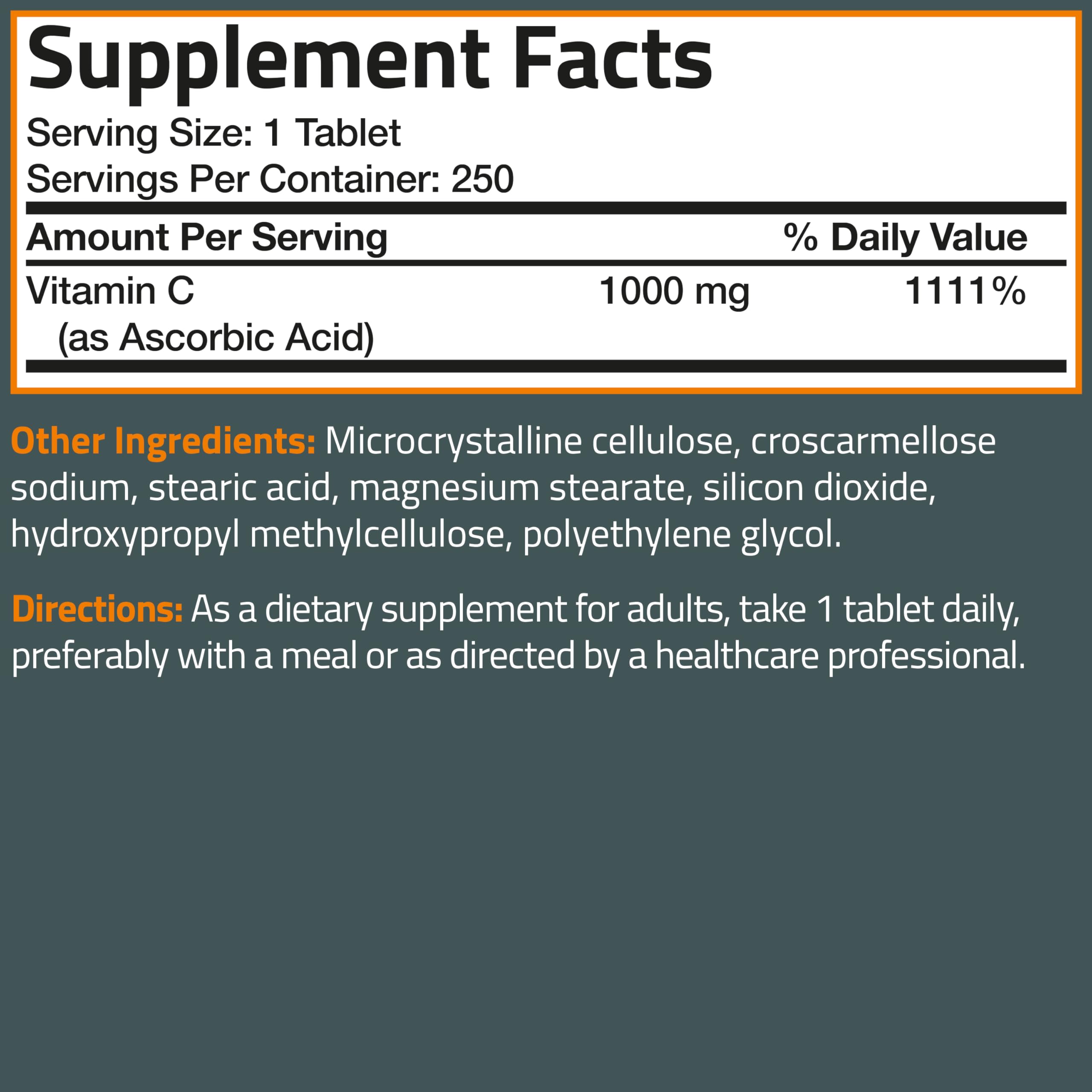 Bronson Vitamin C 1000mg packaging notes cGMP New York facility