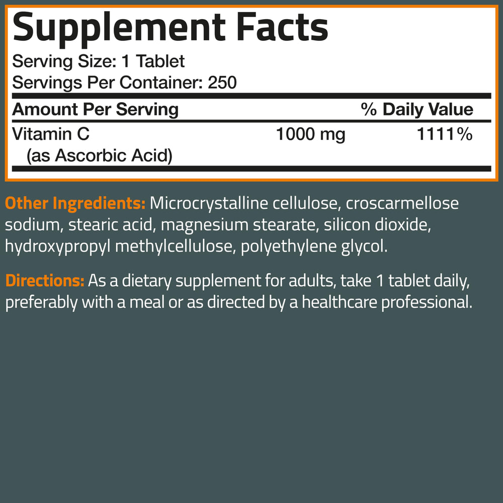 Bronson Vitamin C 1000mg packaging notes cGMP New York facility
