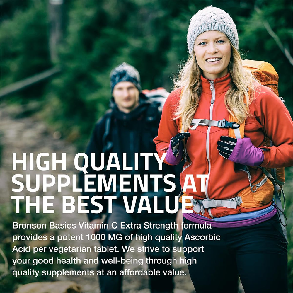 Bronson Vitamin C 1000mg tablets in hand for easy daily use
