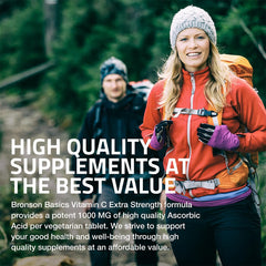 Bronson Vitamin C 1000mg tablets in hand for easy daily use