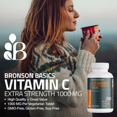 Bronson Vitamin C 1000mg vegetarian tablets stacked for everyday wellness