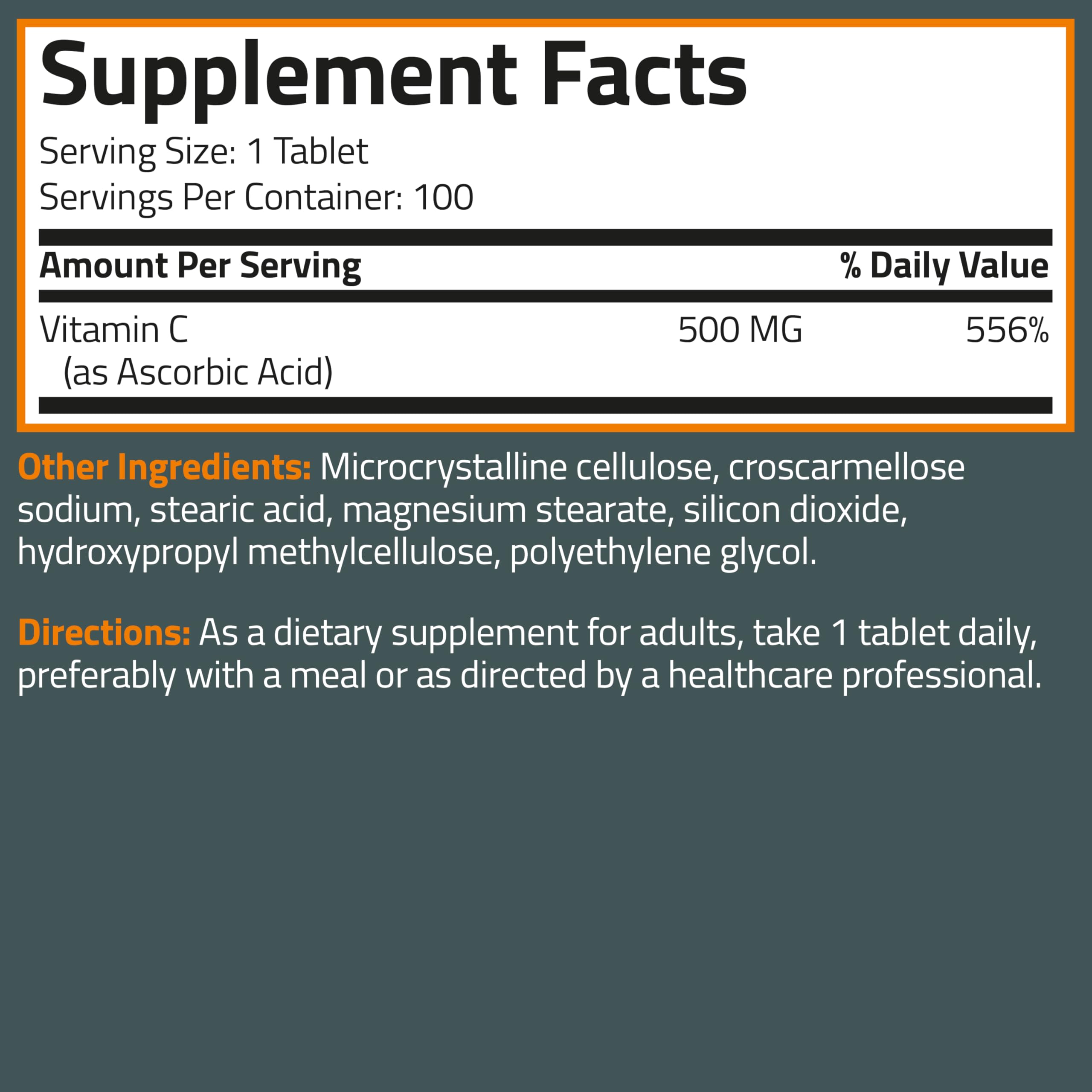 Bronson Vitamin C 500mg bottle with information card communicates product trust