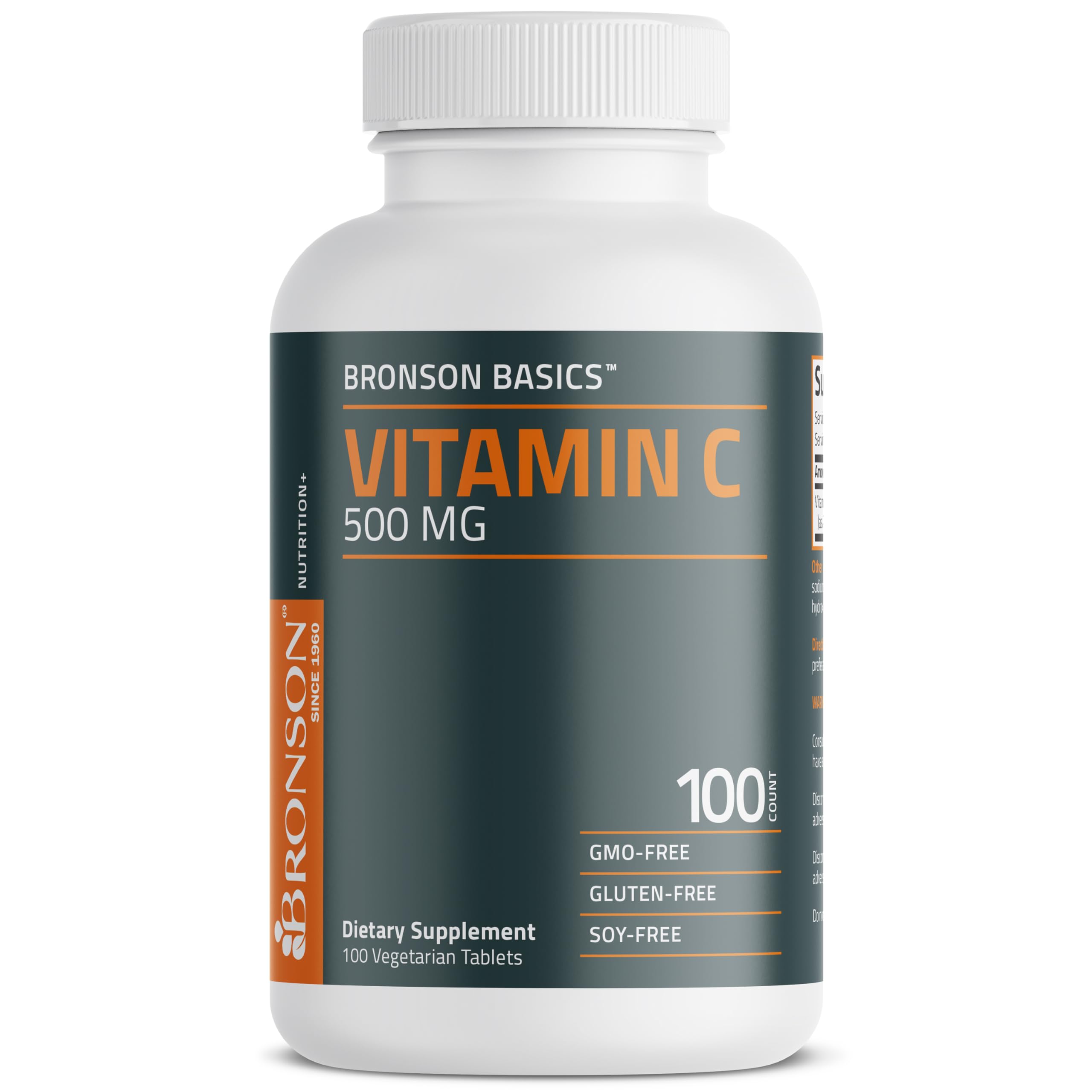 Bronson Vitamin C 500mg bottle pour demonstrates easy daily dosing