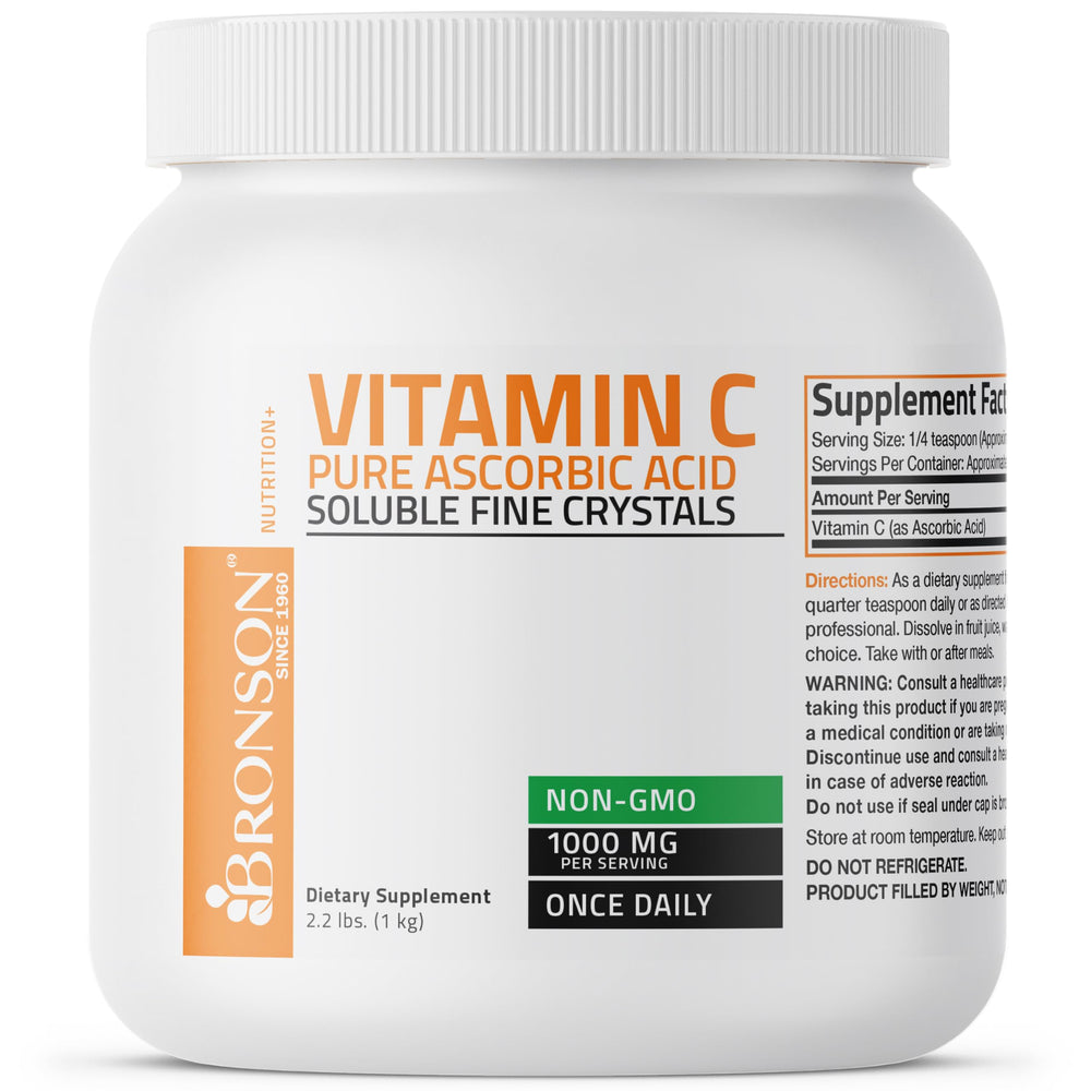 Bronson Vitamin C Powder label highlights non-GMO purity