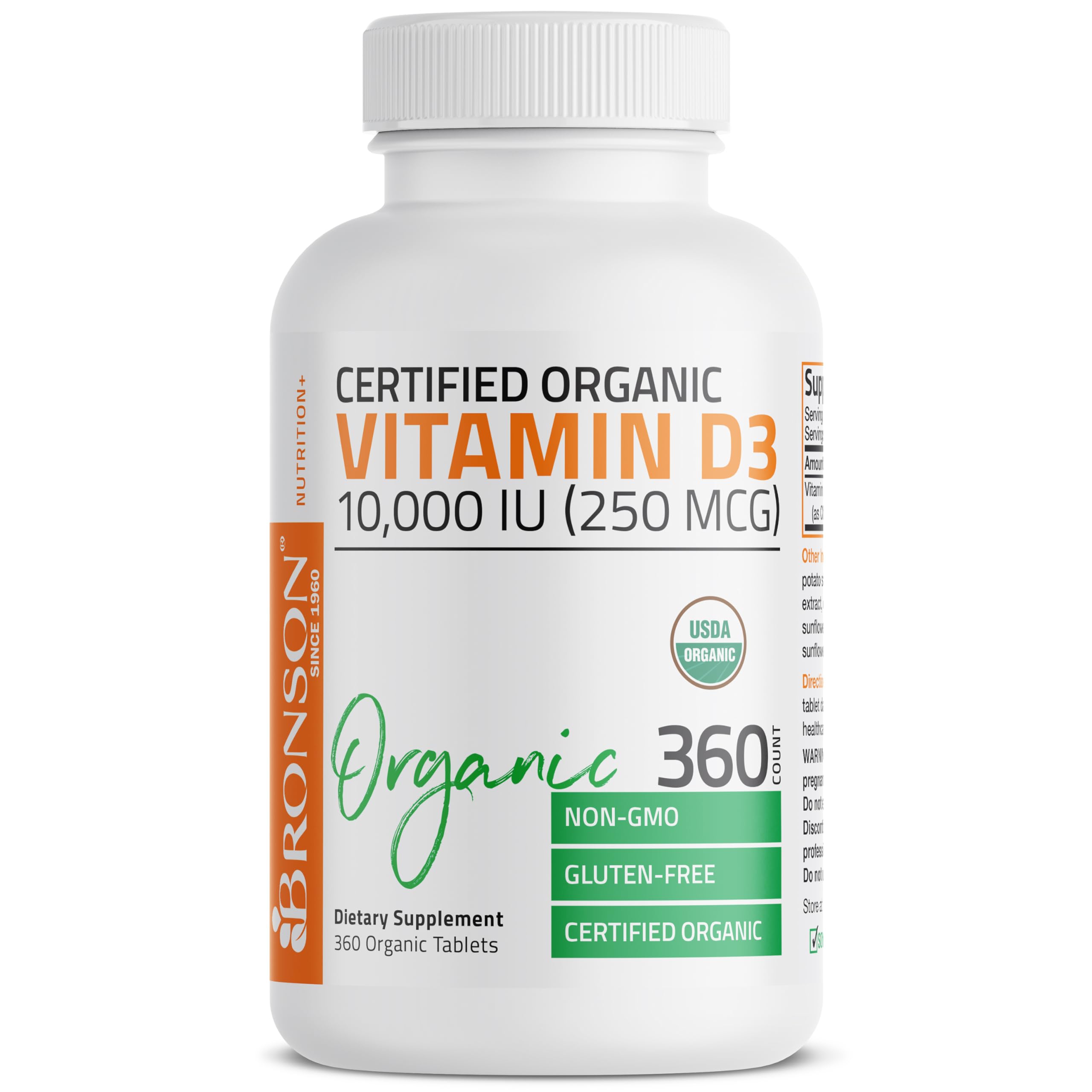 Bronson organic packaging front emphasizes USDA Organic certification and clean sourcing