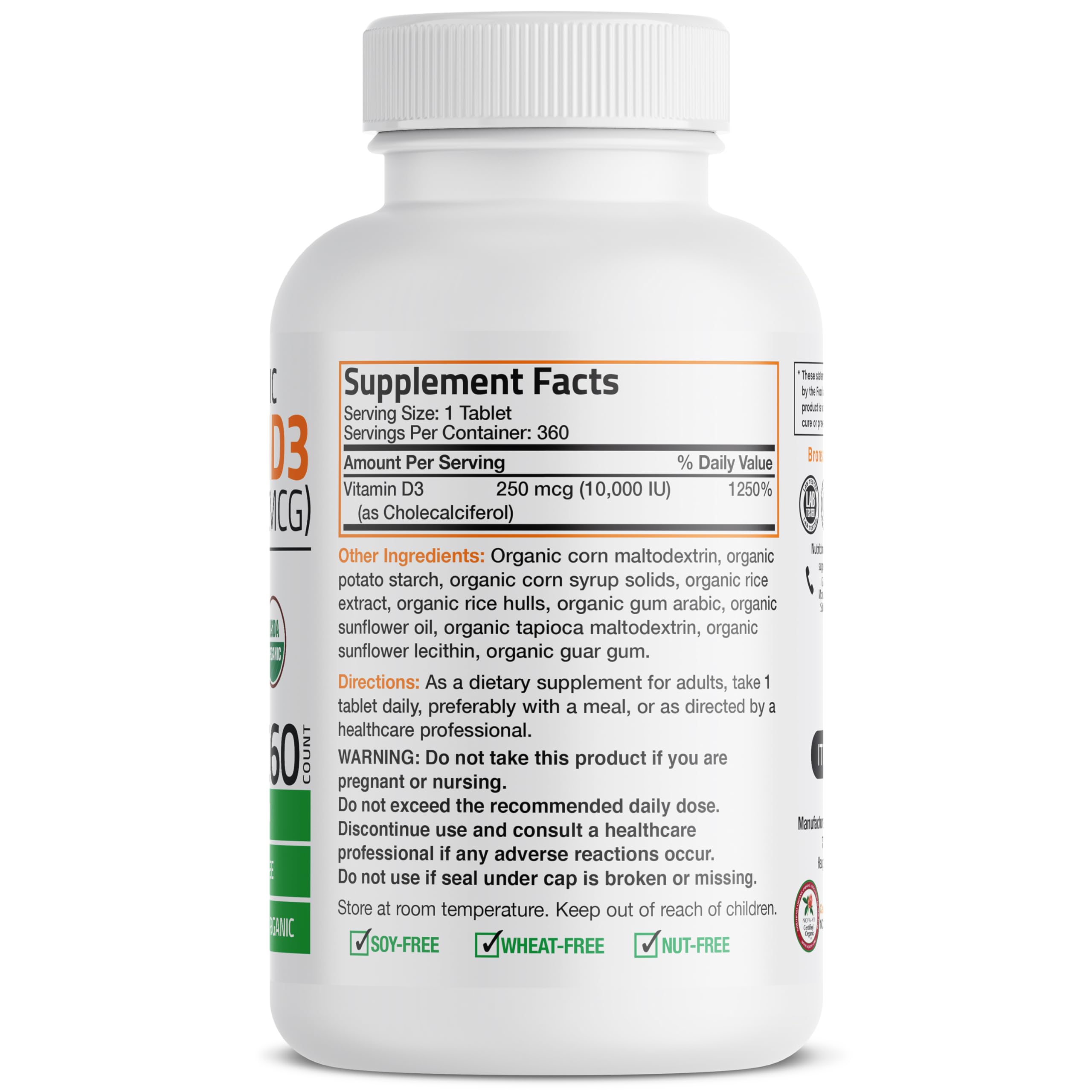 Bronson Vitamin D3 tablets close-up showing high potency in a single organic tablet