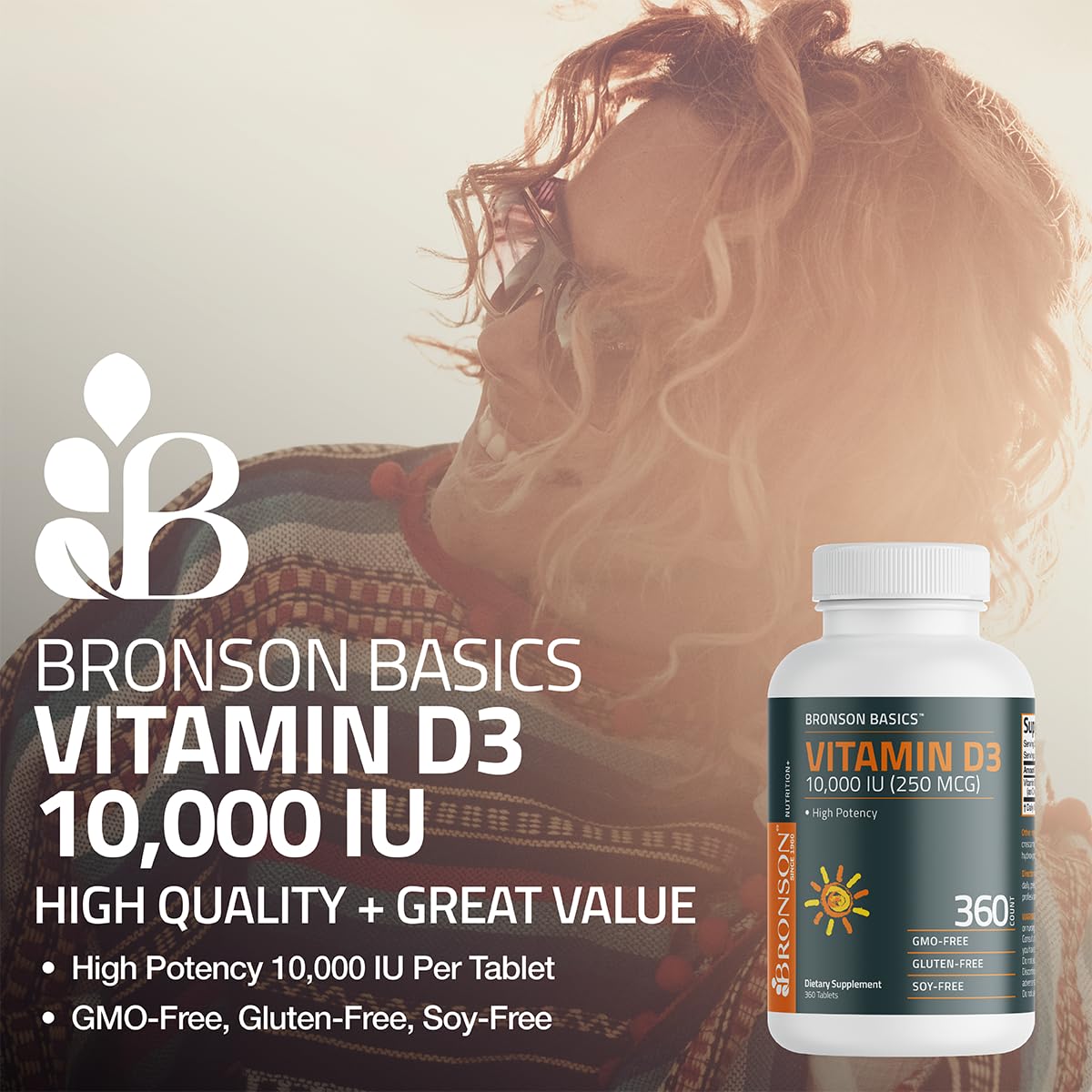 Bronson Vitamin D3 bottle on a kitchen counter for easy daily use.