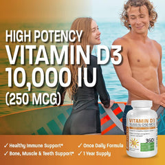 Bronson Vitamin D3 softgel capsules offer easy daily supplementation.