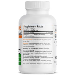 Bronson Vitamin D3 label shows 10,000 IU and daily usage guidance.