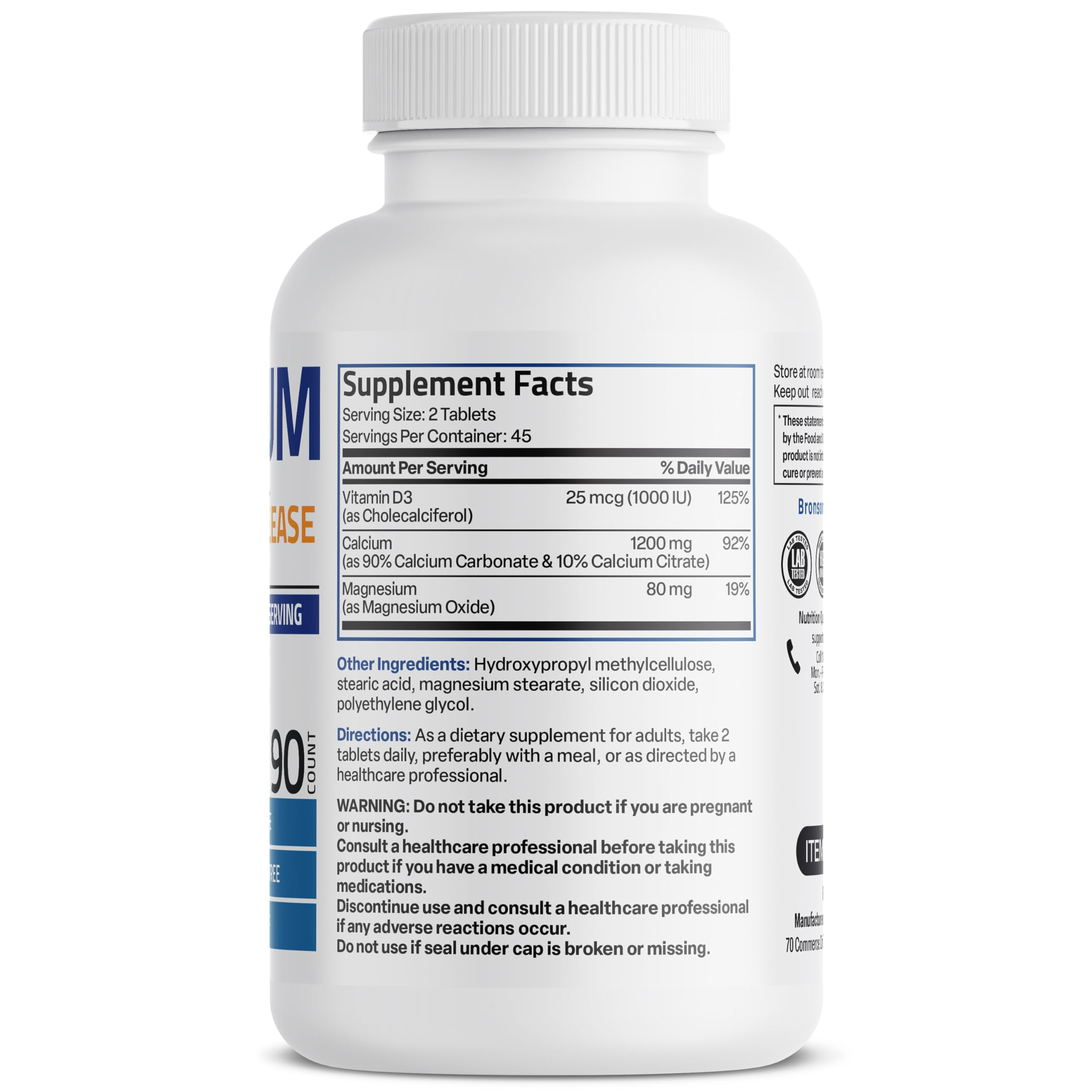 Bronson Vitamin D3 1000 IU bottle label highlighting added vitamin D3.
