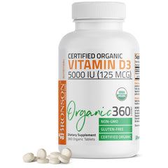 Bronson Vitamin D3 5000IU bottle for daily bone and immune support.