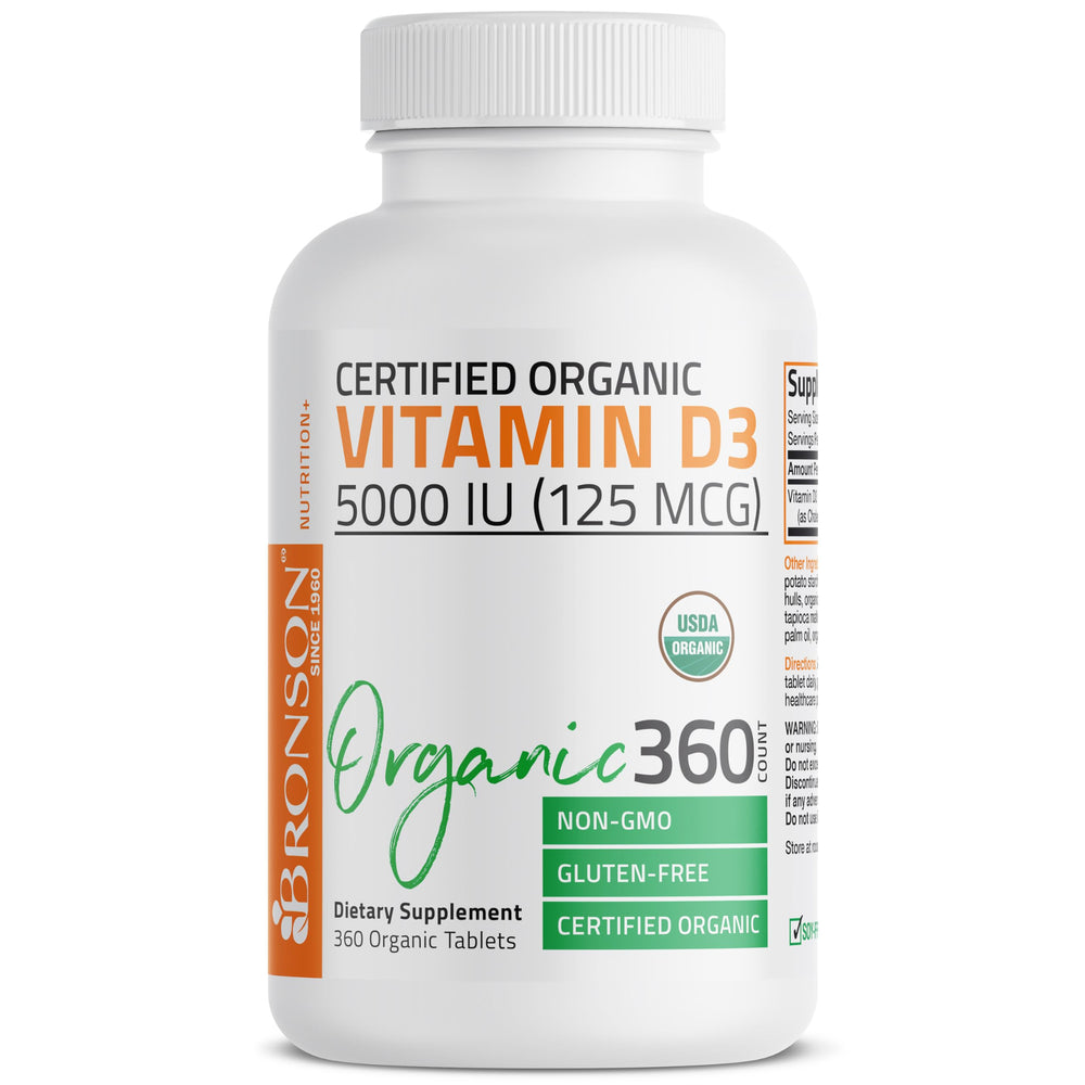 Bronson Vitamin D3 gluten-free label indicates allergen-friendly formula.