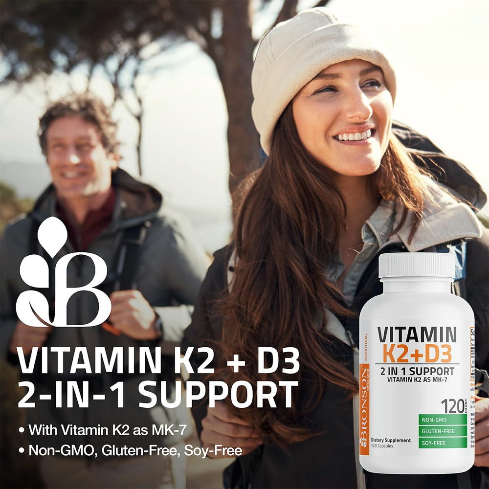 Bronson Vitamin K2 D3 bottle pour demonstrating convenient dosing.
