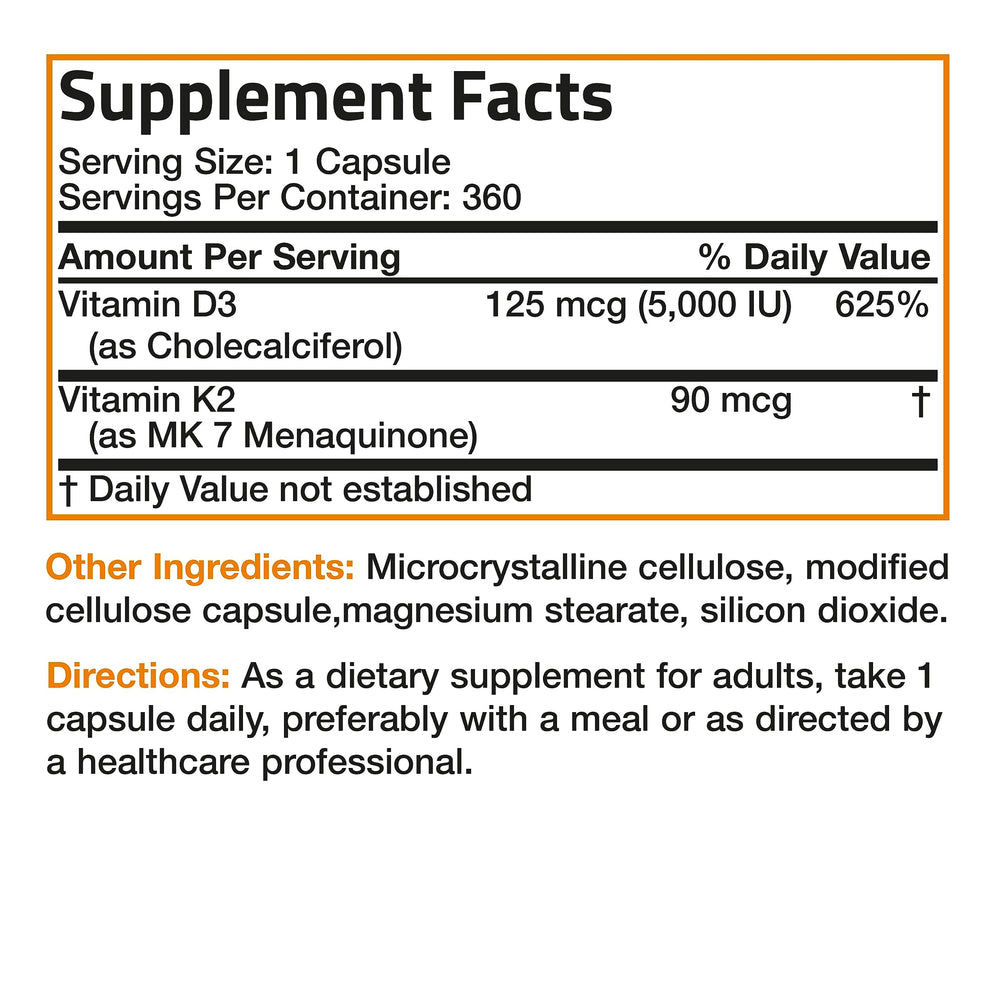 A hand holds Bronson Vitamin K2 D3 bottle for easy daily routine.
