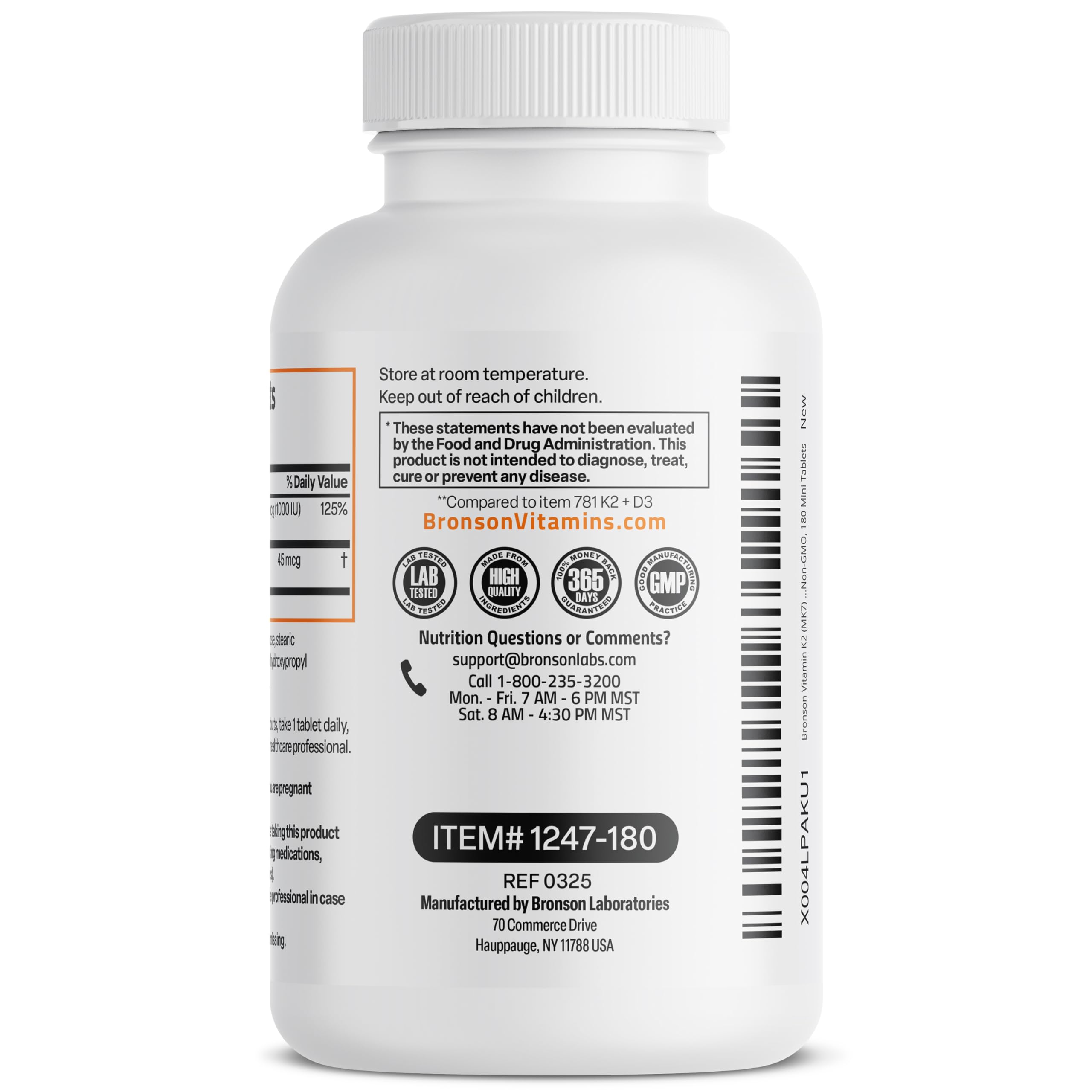 Bronson Vitamin K2 D3 Minis daily-dosage; small size supports routine.