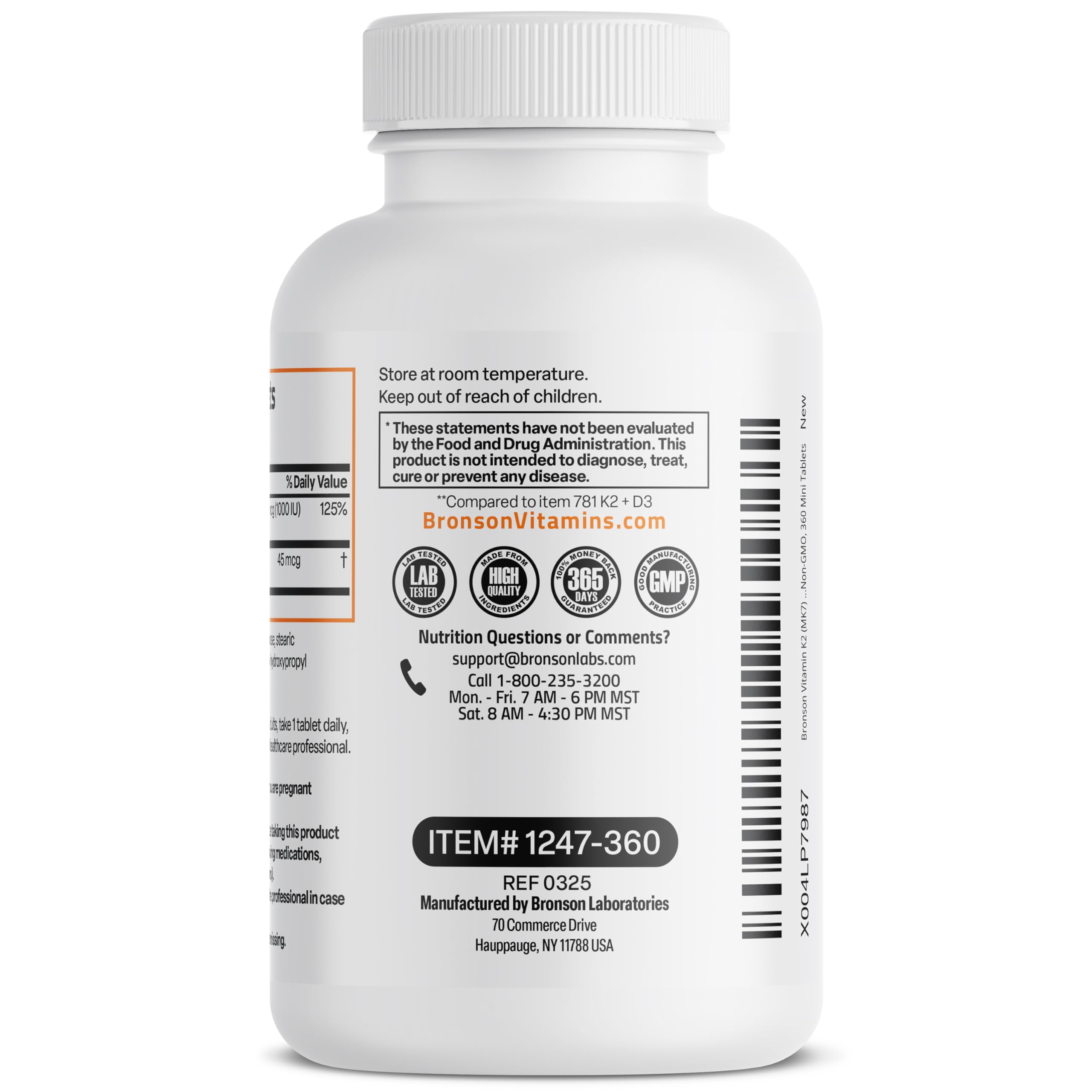 Bronson Minis bottle conveys gluten-free and non-GMO features