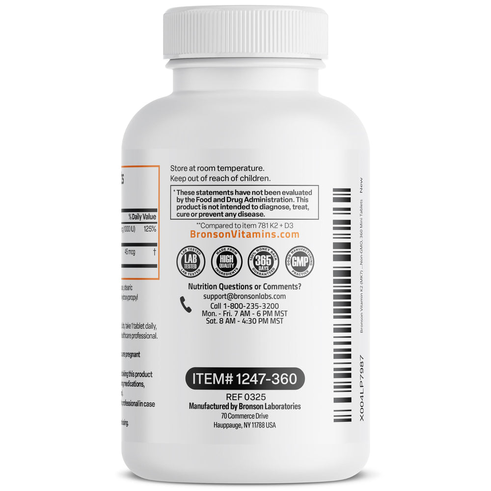 Bronson Minis bottle conveys gluten-free and non-GMO features