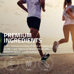 Bronson Minis label shows 45 mcg K2 and 1000 IU D3 per tablet