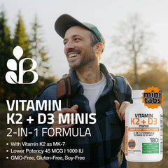 Bronson Vitamin K2 MK-7 + D3 Minis tablet pour showing compact daily dose