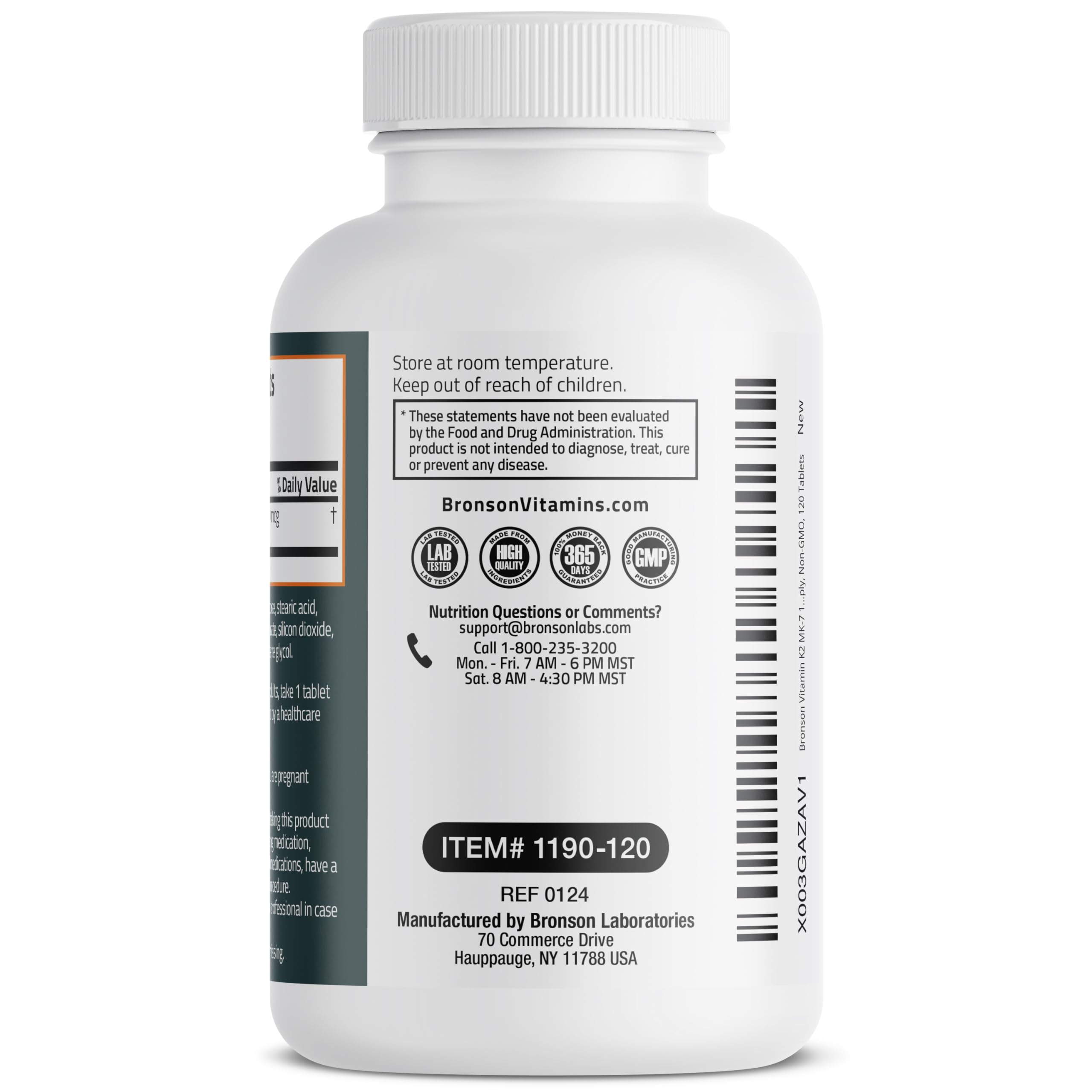 Bronson Vitamin K2 MK-7 bottle with dosage information label.