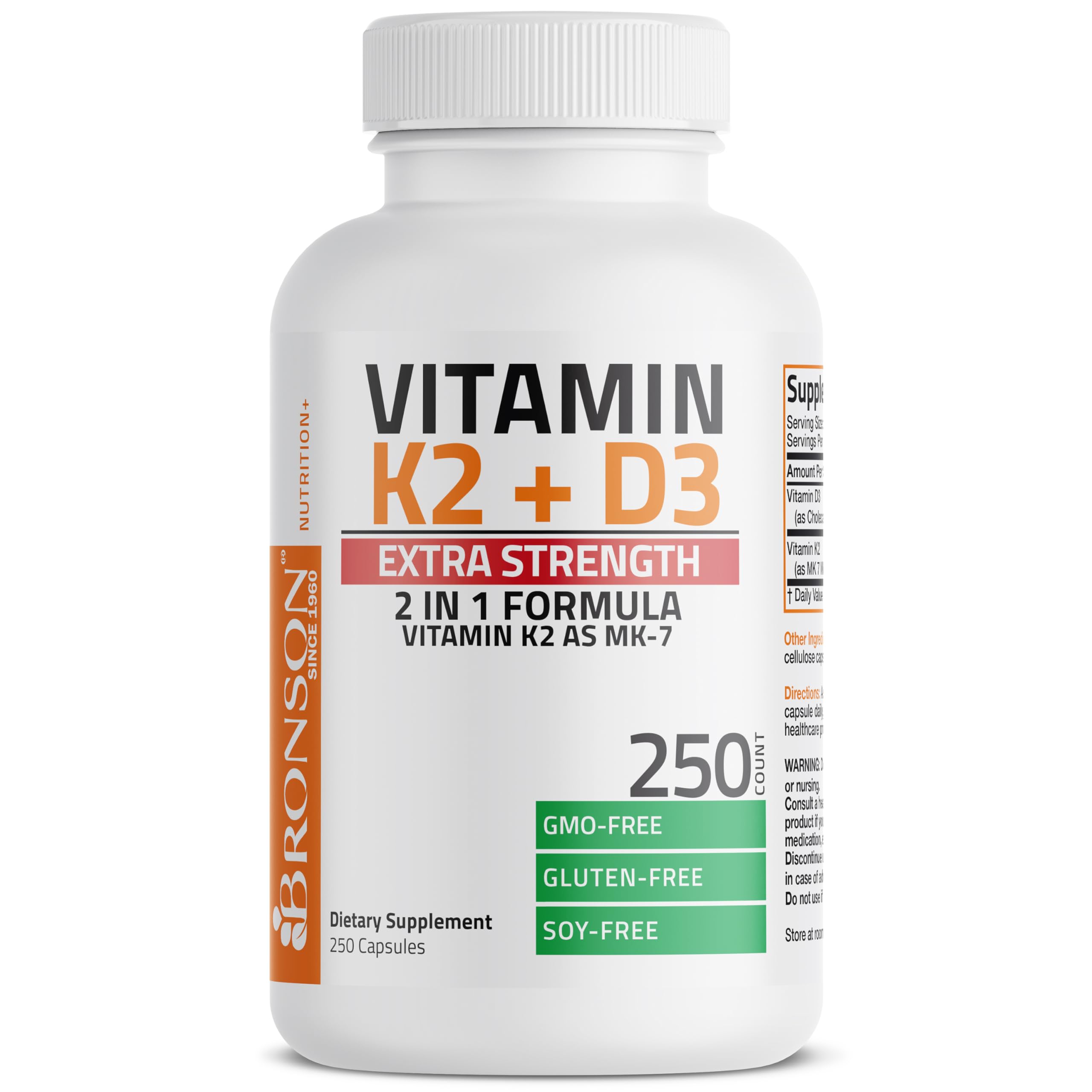 Bronson Vitamin K2 MK-7 with D3 bottle in hand indicating convenient daily use