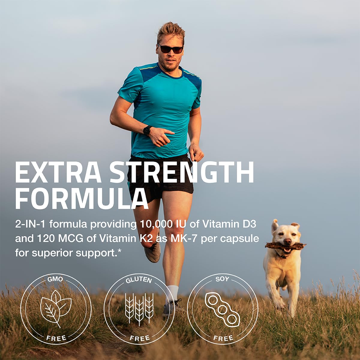 Bronson vitamin K2 MK-7 D3 bottle on kitchen counter for easy routine