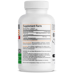 Bronson Vitamin K2 MK-7 with D3 bottle side view showing easy-to-swallow capsules