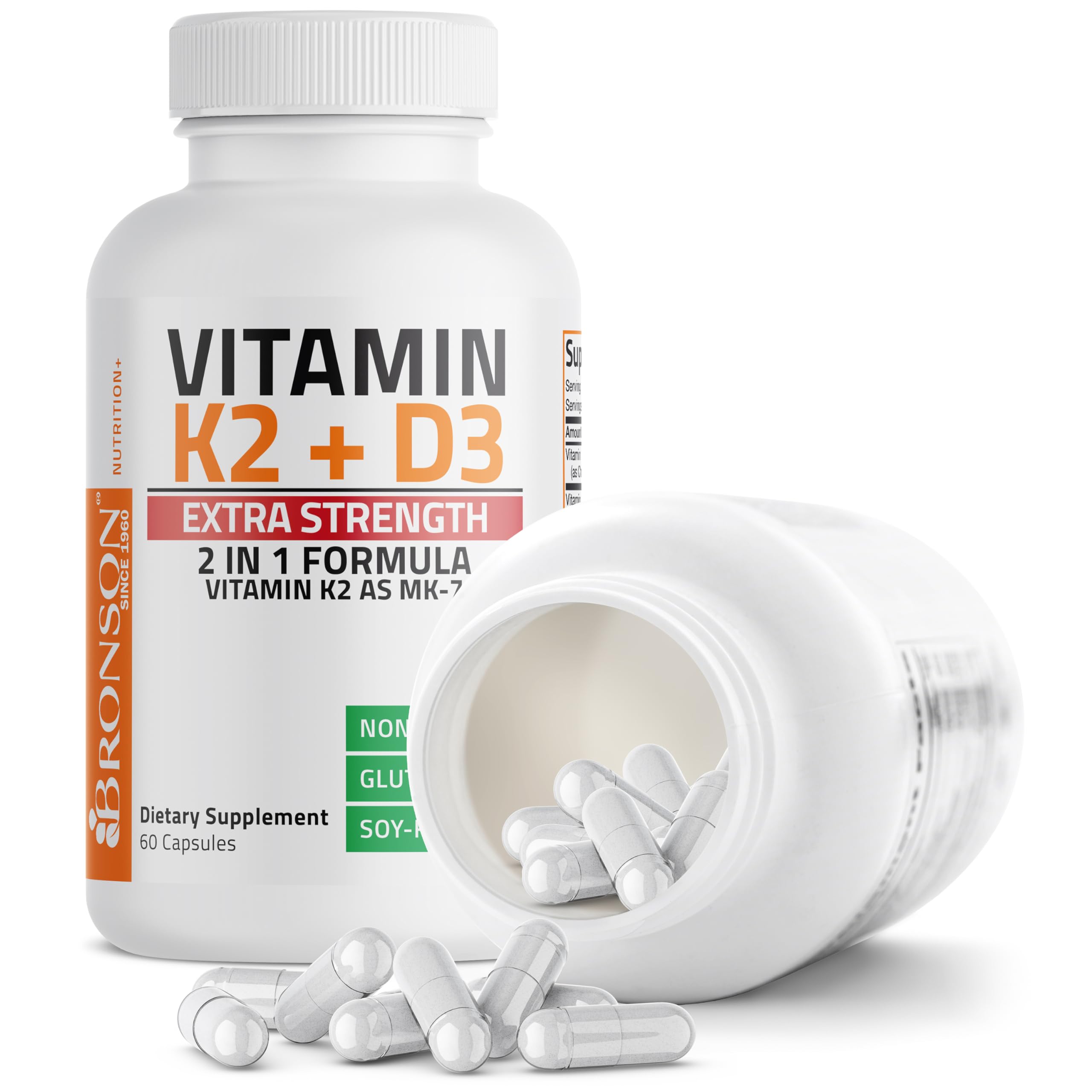 Bronson Vitamin K2 D3 front packaging design for strong shelf presence.