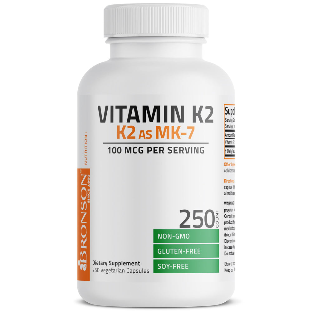 Bronson Vitamin K2 MK-7 gluten-free seal indicates allergen-safe formulation