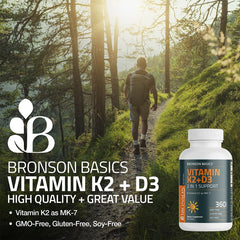 Bronson label detail displays MK-7 and D3 potency information