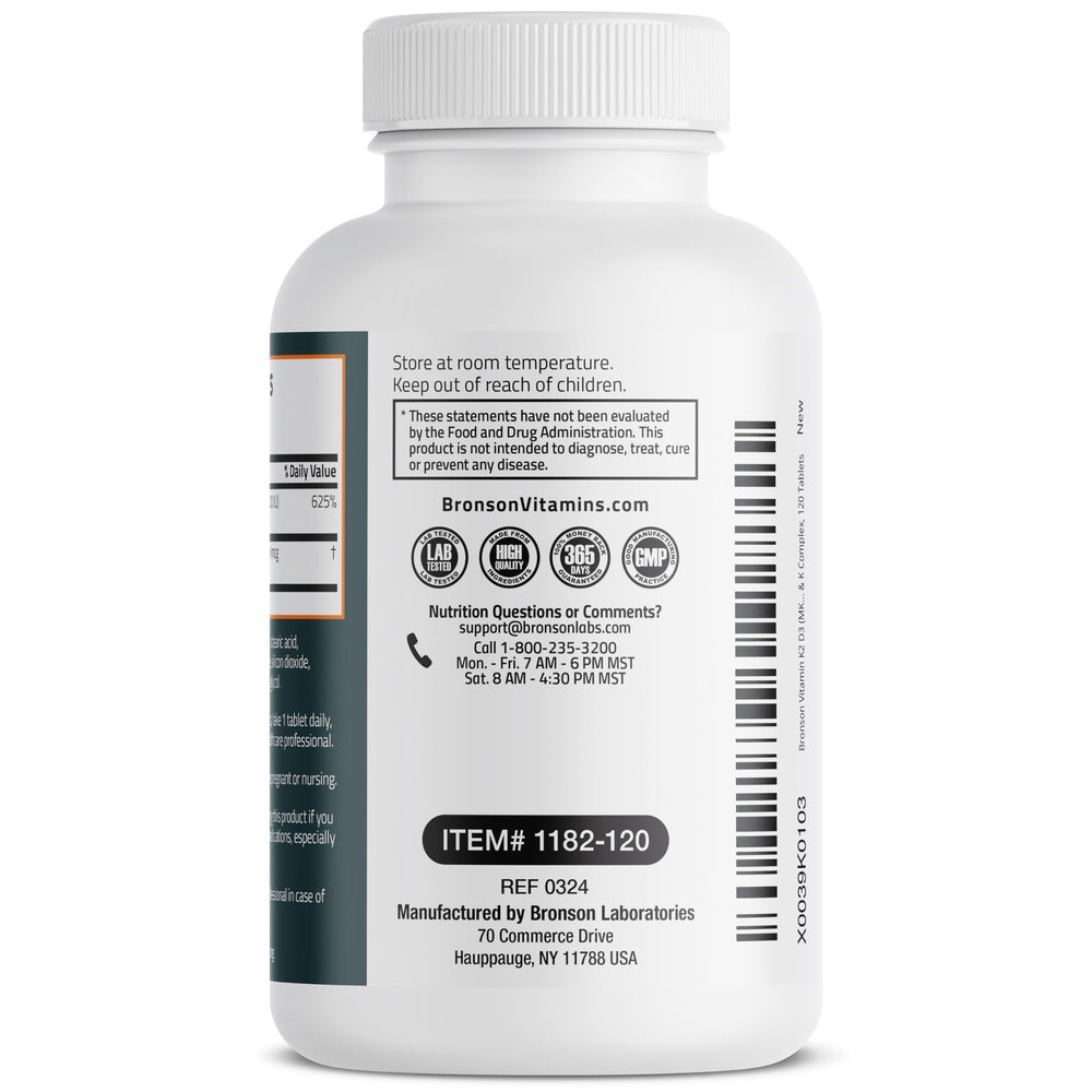 Bronson bottle and tablets side-by-side for quick dosage reference