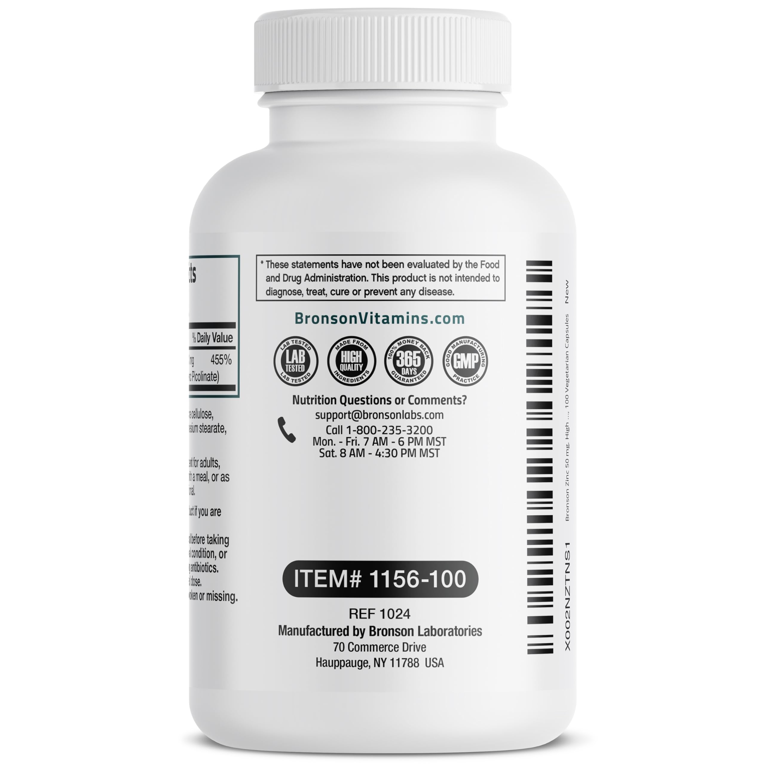 Bronson Zinc 50mg Complex vegan capsules on a tray for daily immune support