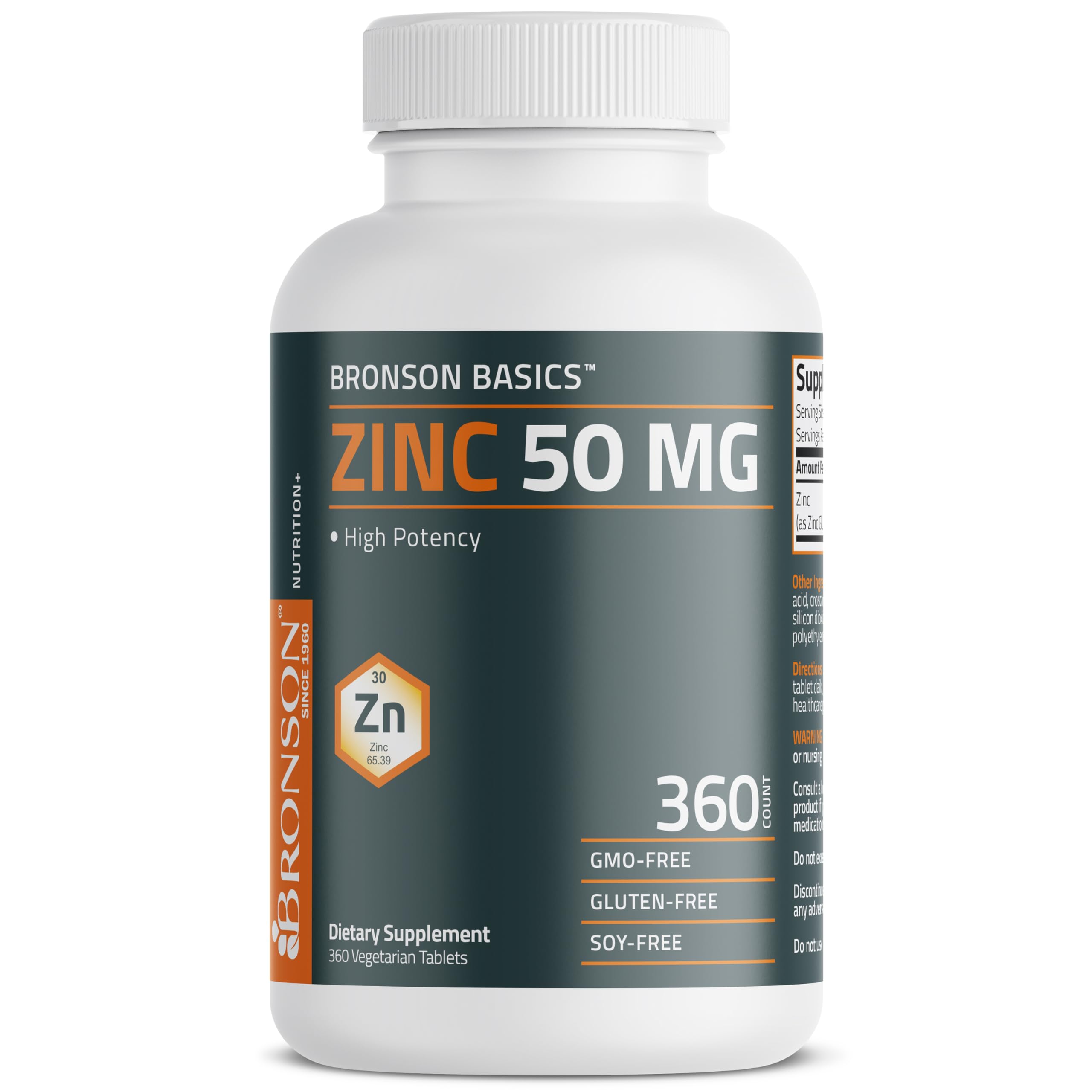 Bronson Zinc 50mg gluten-free label, appealing to gluten-sensitive customers