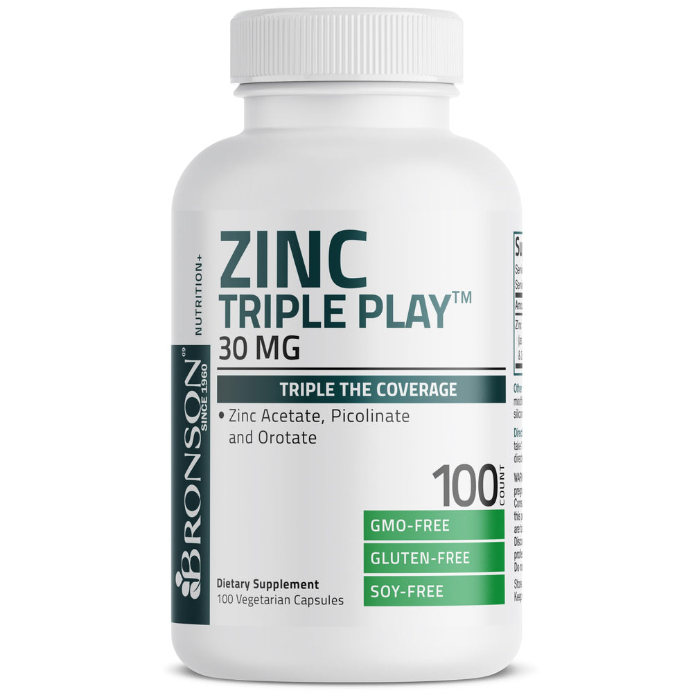 Bronson Zinc Triple Play box front indicating trusted quality and clean ingredients