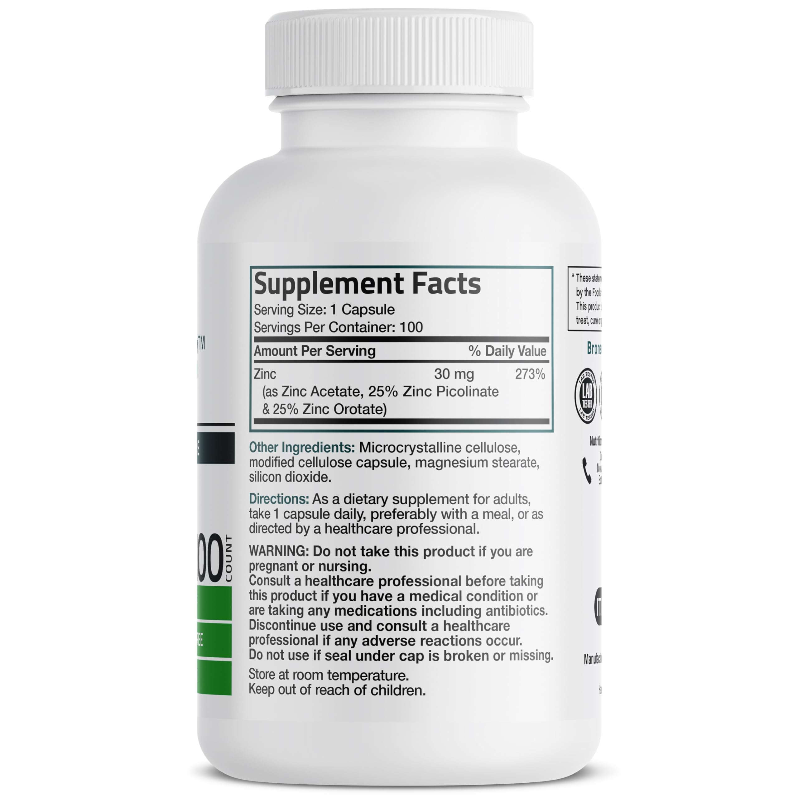 Bronson Zinc Triple Play capsules close-up highlighting zinc acetate, picolinate and orotate