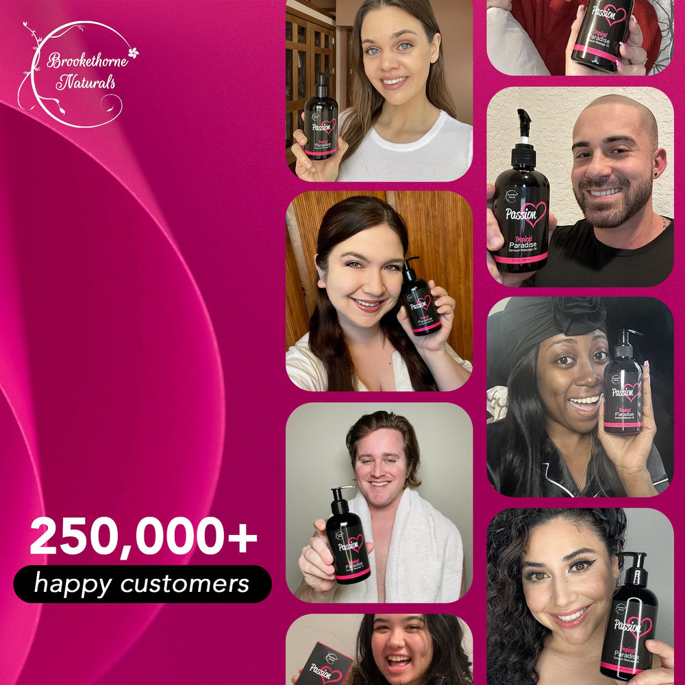 Brookethorne Naturals Passion Massage Oil USA-made label signals quality and responsible sourcing.