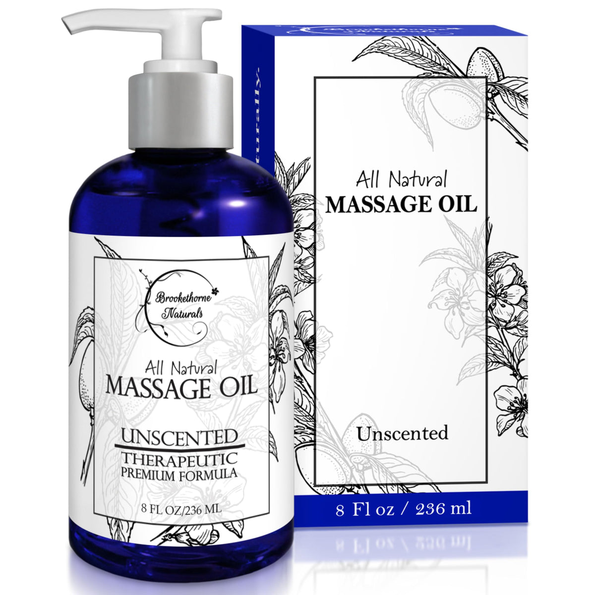 Brookethorne Naturals Unscented Massage Oil bottle delivers a smooth glide for professional massages