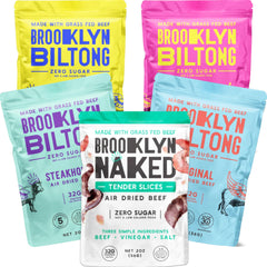 Brooklyn Biltong Original pack shows high-protein on-the-go snack.