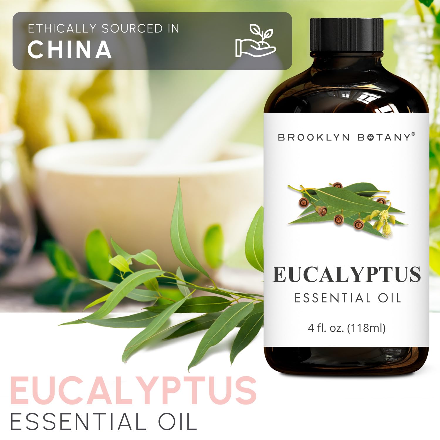 Brooklyn Botany Eucalyptus Oil amber bottle highlighting UV protection