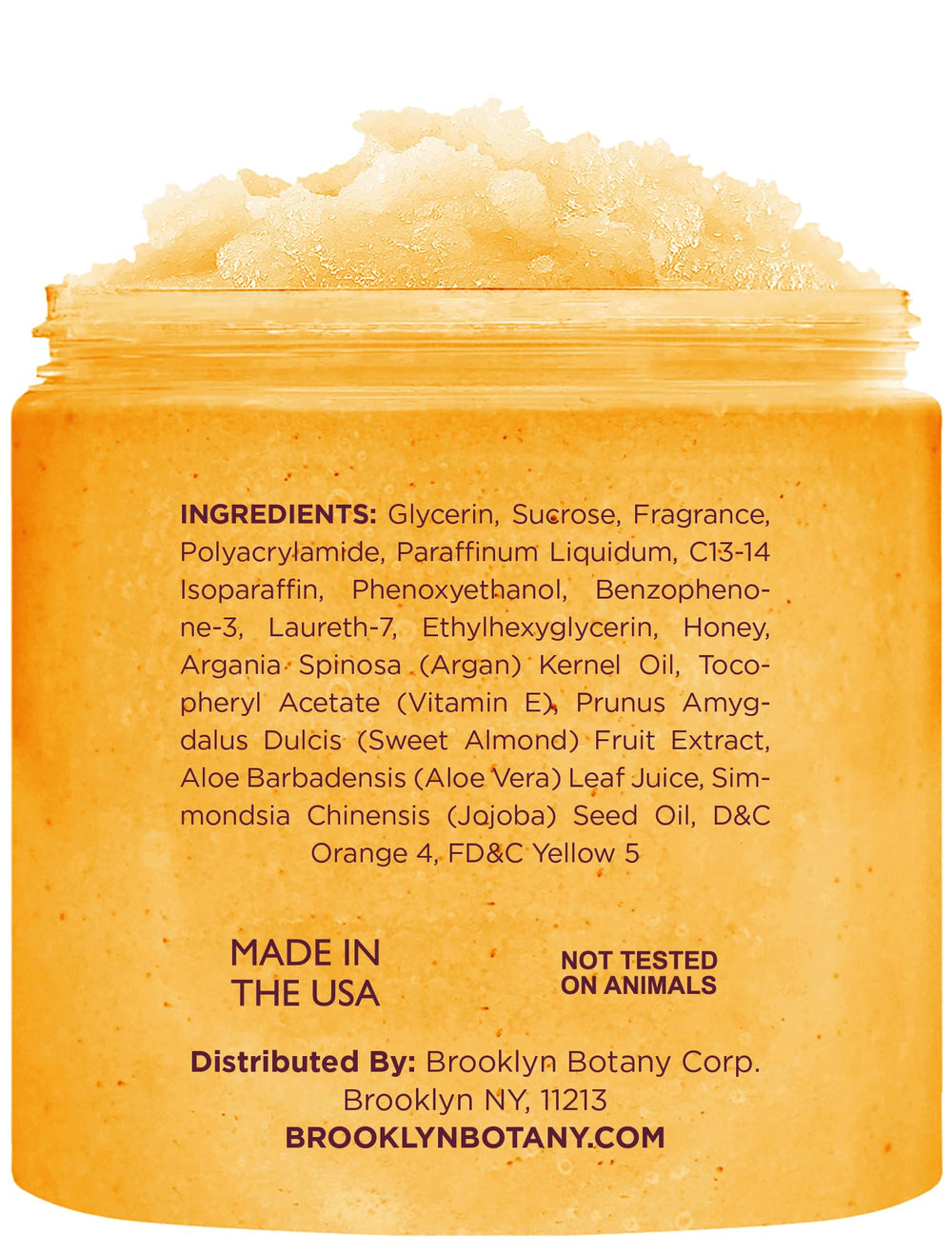 Brooklyn Botany Peach Bellini scrub jar in shower ready to cleanse and hydrate.