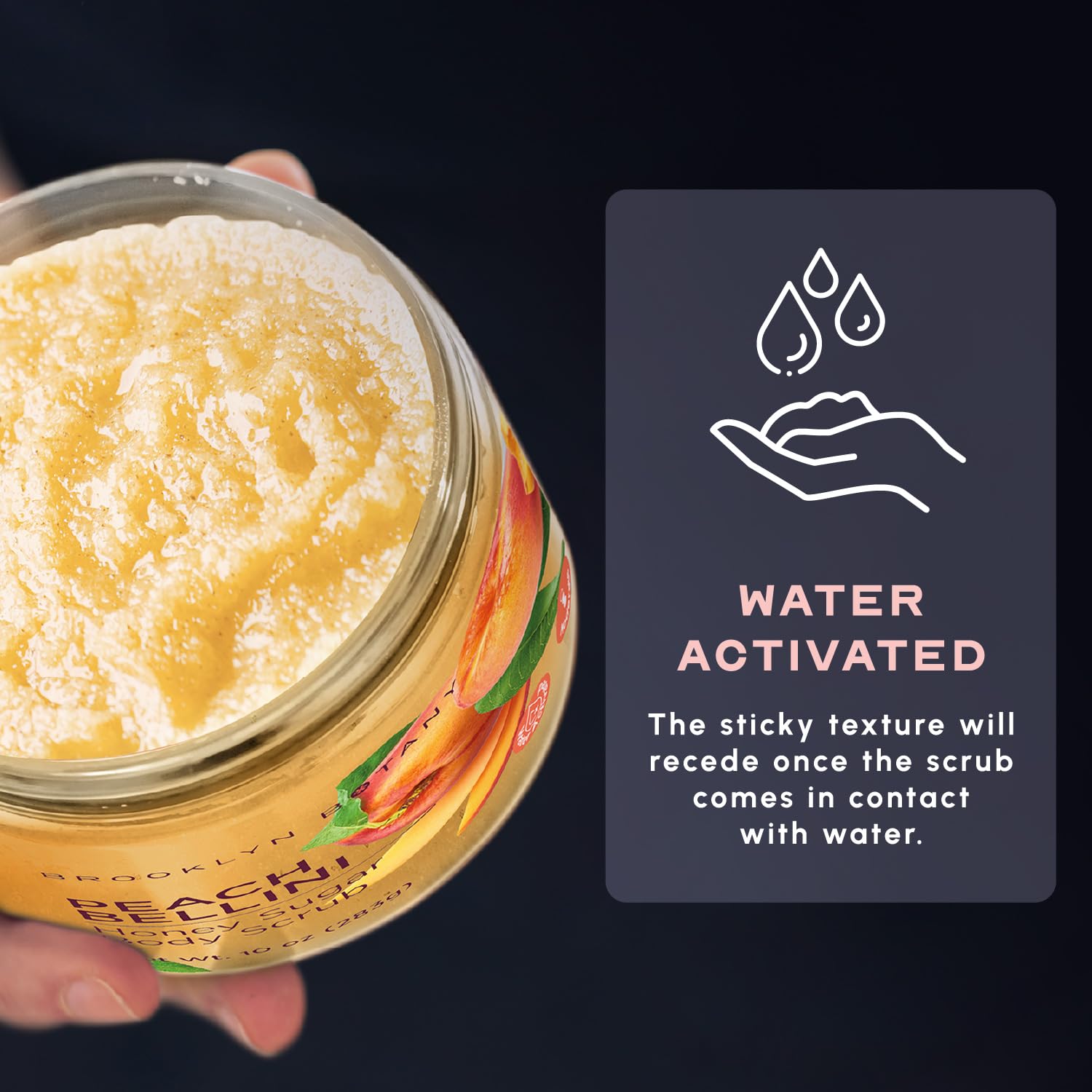 Brooklyn Botany Peach Bellini 10 oz jar fits into daily shower routines for spa-like care.