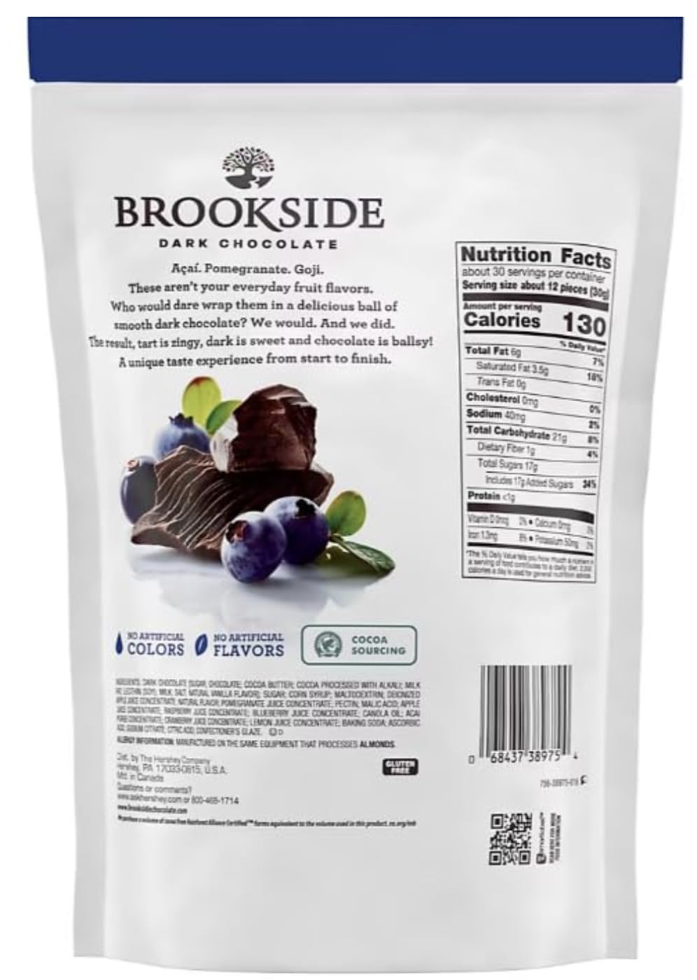 Brookside chocolate pour image showing smooth texture and fruit-infused richness.