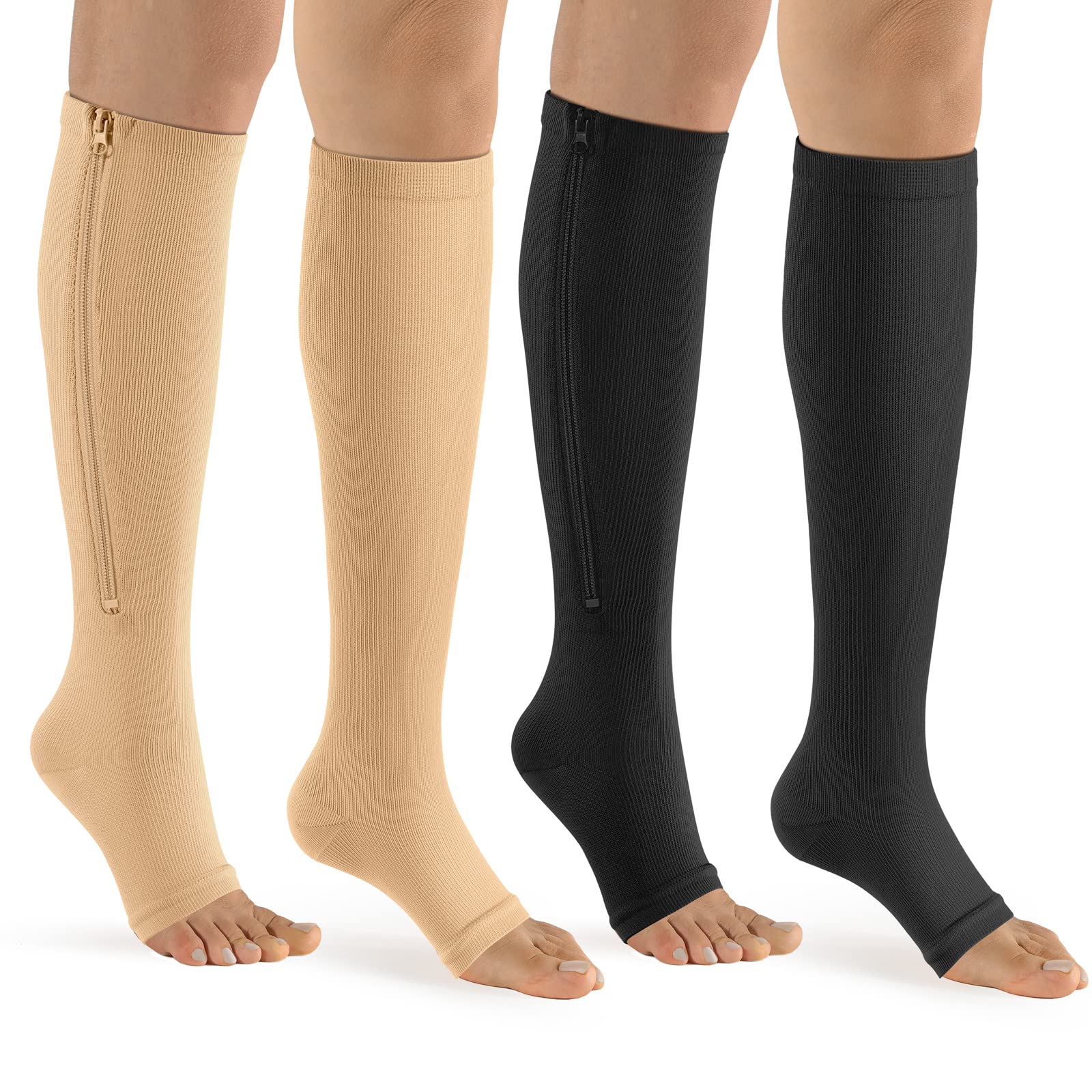 Bropite zippered compression socks with open toe for walking comfort
