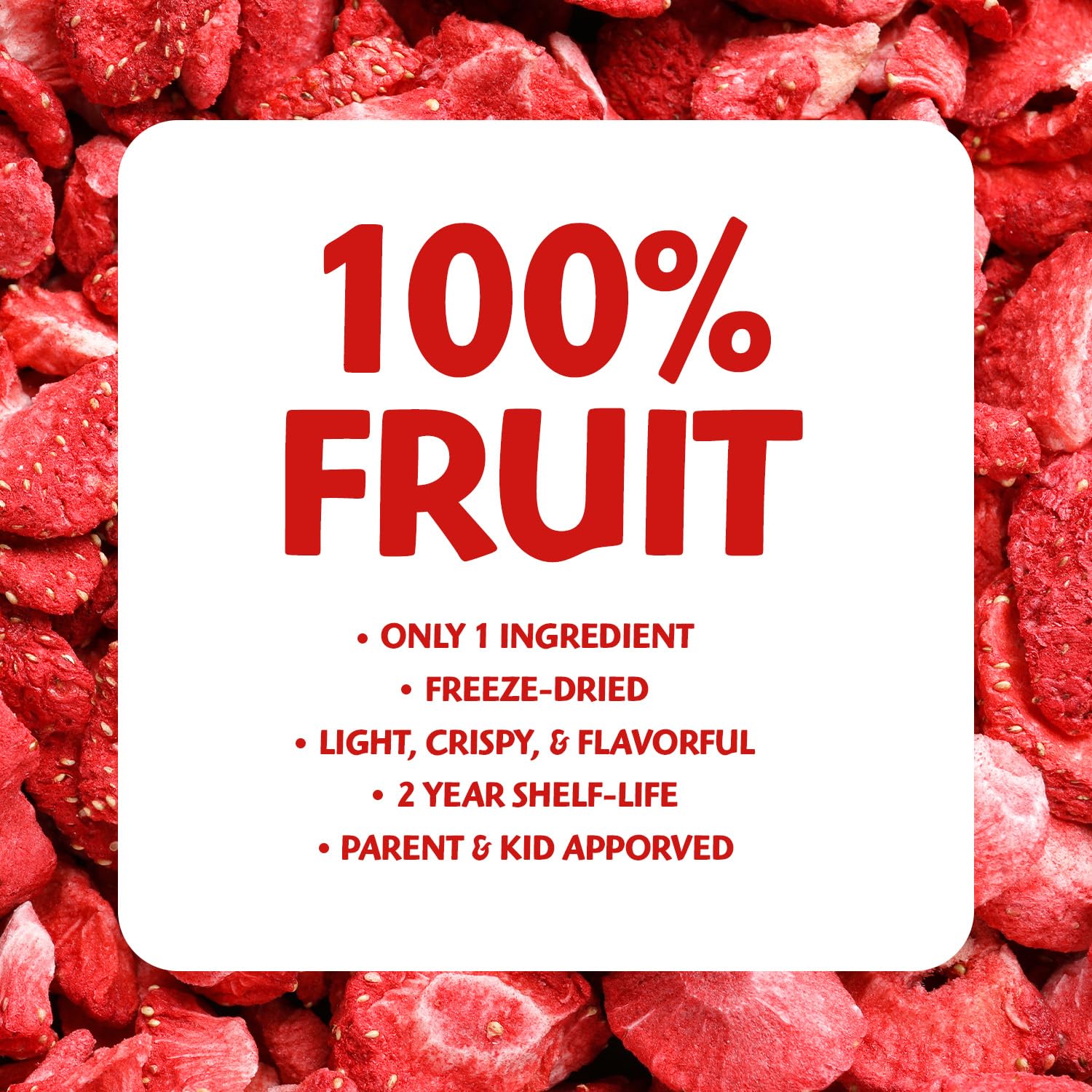 Brothers All Natural freeze-dried strawberries crisps ready for travel and gym bags.