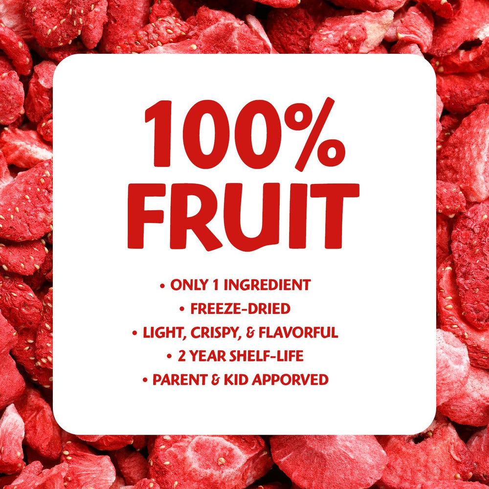 Brothers All Natural freeze-dried strawberries crisps ready for travel and gym bags.