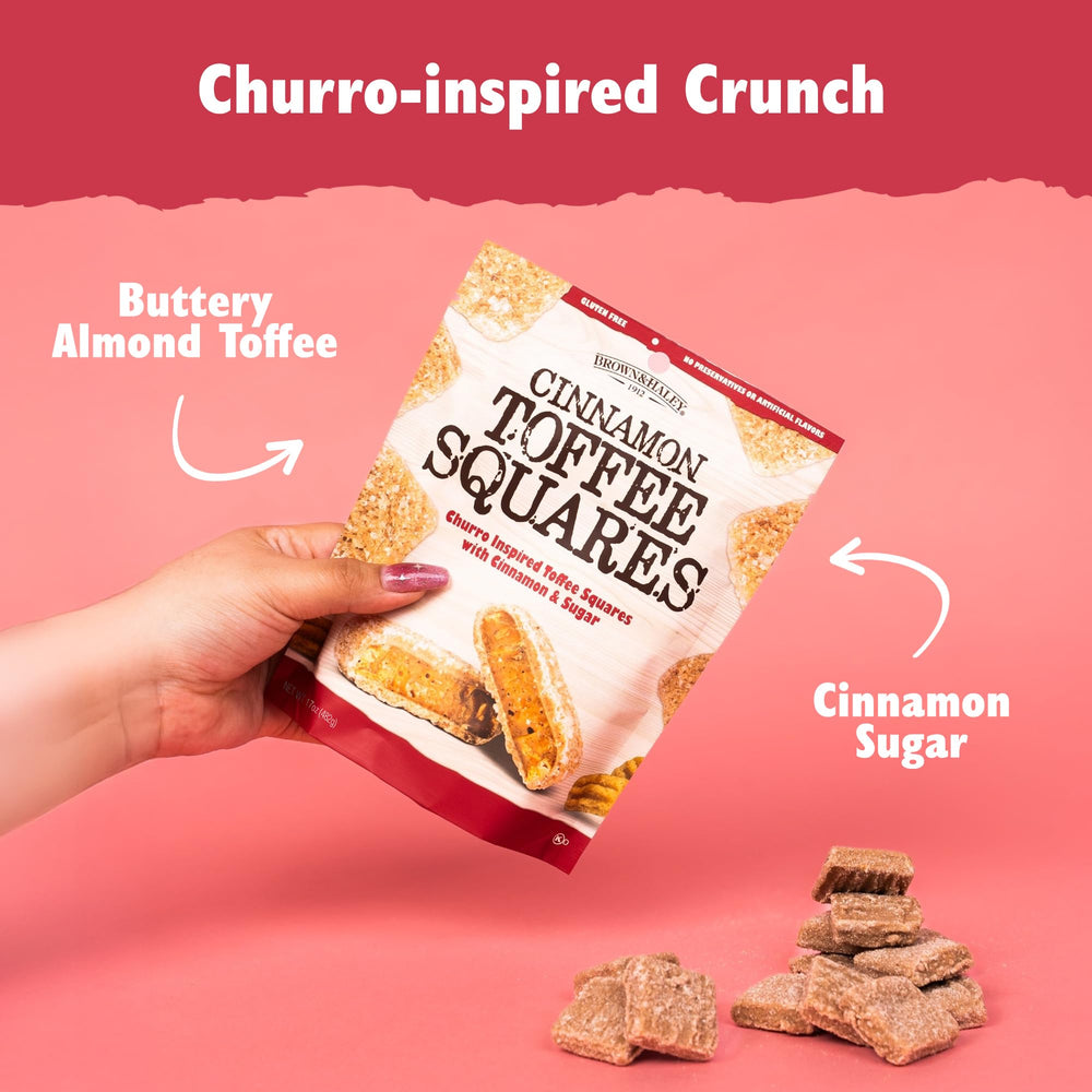 brown & haley cinnamon toffee squares almond crunch detail and texture